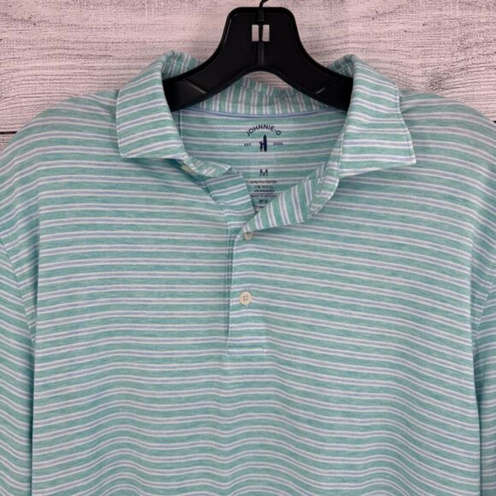 johnnie-O Light Blue and White Striped Polo Shirt